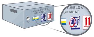 Labeled meat shipment cooled with dry ice